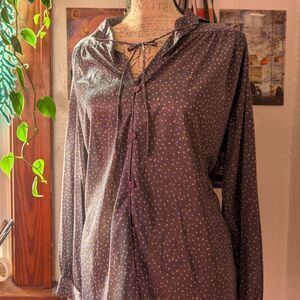 Retro 70s Western Cowgirl Blue Button Up Blouse